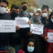 SRINAGAR, NOV 17 (UNI) Families of two men killed in Hyderpora encounter stages a protest in Srinagar and demanded return of the bodies, on Wednesday..UNI PHOTO SRN9.