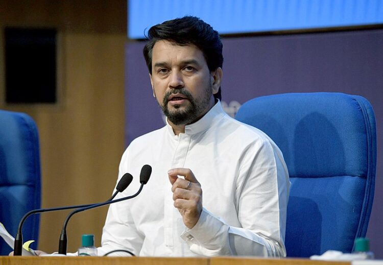 The Union Minister for Information & Broadcasting, Youth Affairs and Sports, Shri Anurag Singh Thakur holding a press conference on Cabinet Decisions, in New Delhi on July 22, 2021.