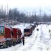 RAMBAN, FEB 26 (UNI):- Jammu Srinagar National Highway closed for traffic due to heavy snowfall in Pir Panjal area of Ramban sector on Saturday. UNI PHOTO-19U