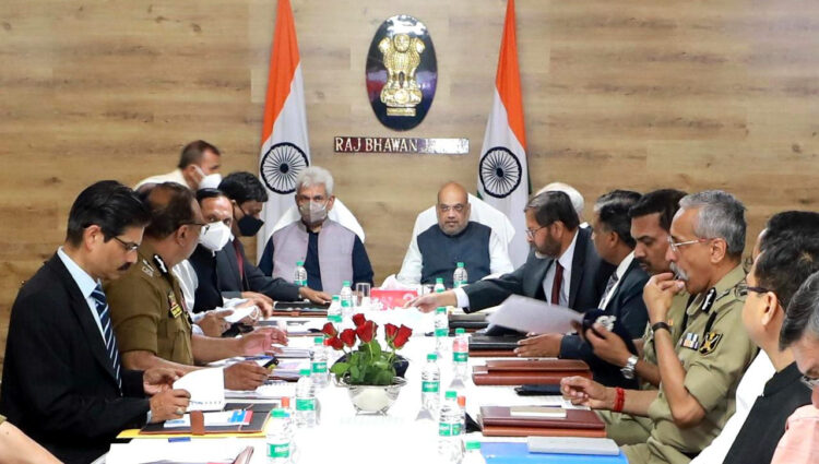 The Union Home and Cooperation Minister, Shri Amit Shah reviews the security situation in Jammu and Kashmir, in Jammu on March 19, 2022.