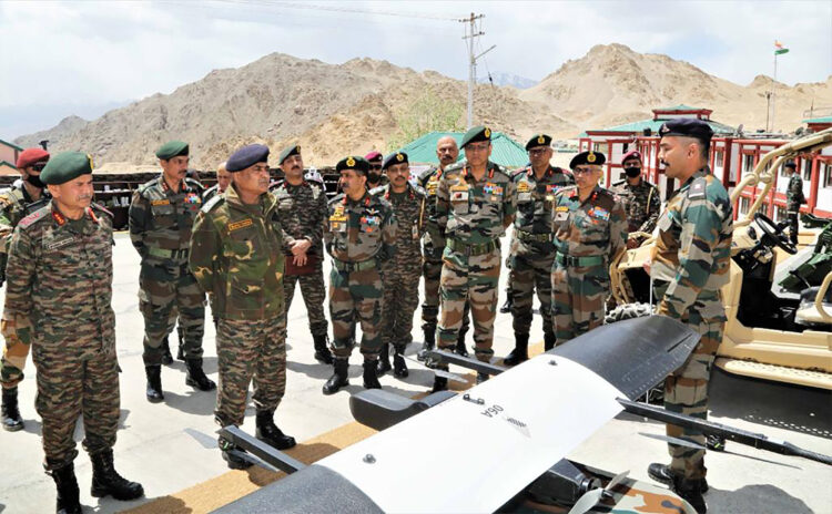 LADAKH, MAY 12 (UNI):- Chief of Army Staff General Manoj Pande visiting Ladakh Sector on Thursday. UNI PHOTO-68U