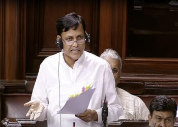 New Delhi, Mar 23 (ANI): Union Minister of State for Home Affairs Nityanand Rai speaks in the Rajya Sabha during the second part of Budget Session of Parliament, in New Delhi on Wednesday. (ANI Photo/Sansad TV)